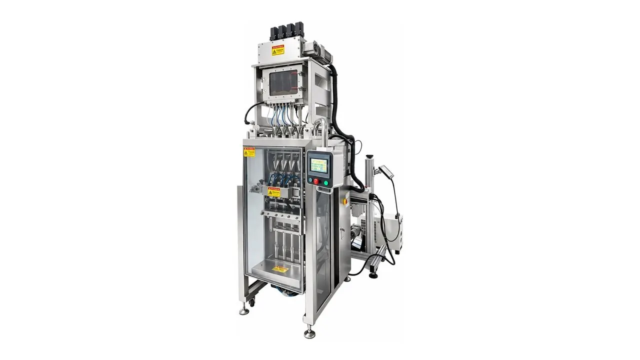 Multi-lane powder sachet packing machine with servo auger fillers