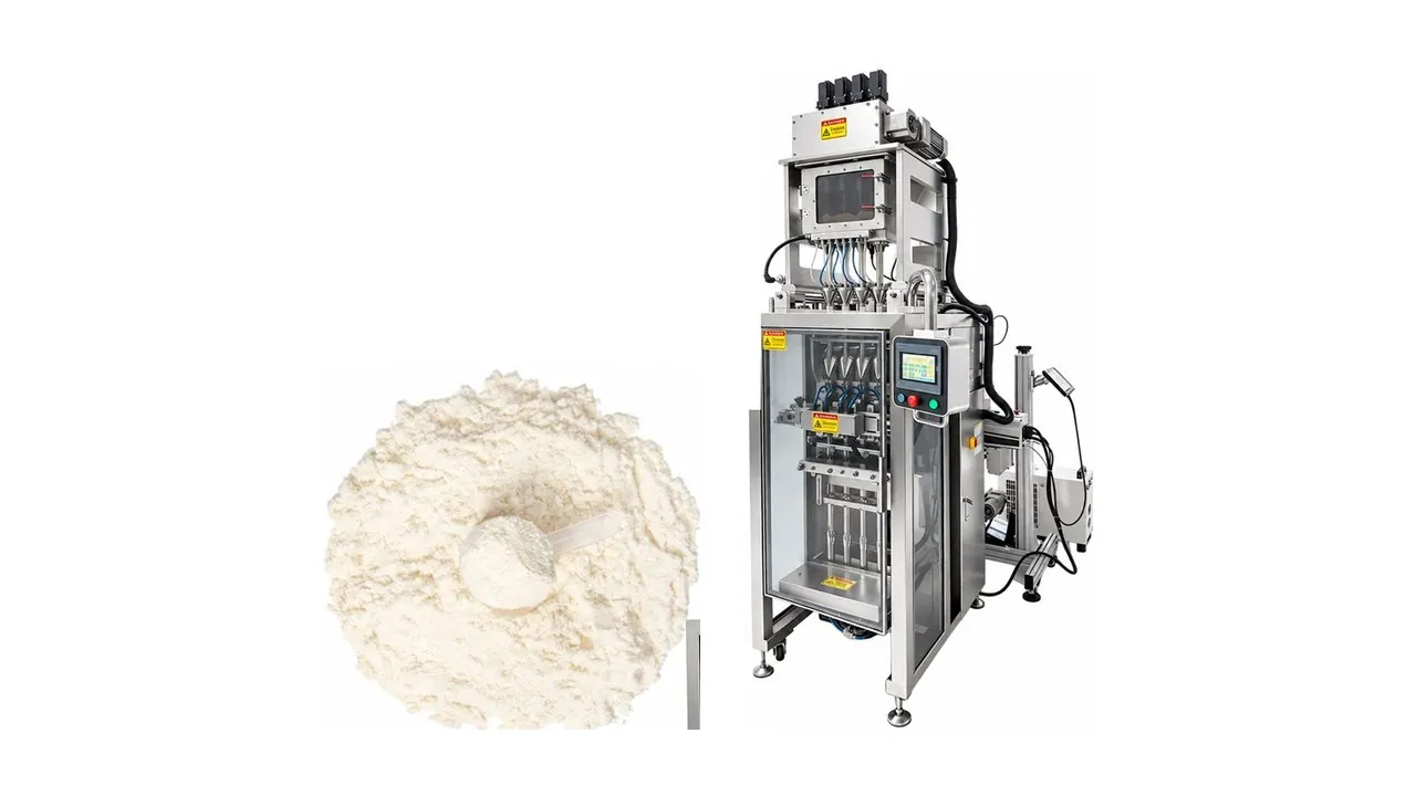 Powder sample and a multi-lane powder sachet packing machine