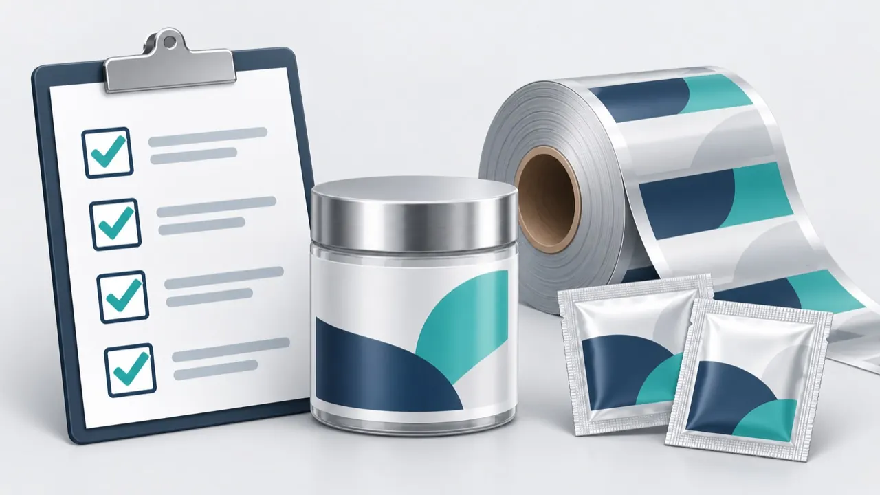 Illustration of a buyer information checklist for a sachet packaging machine with ticked items